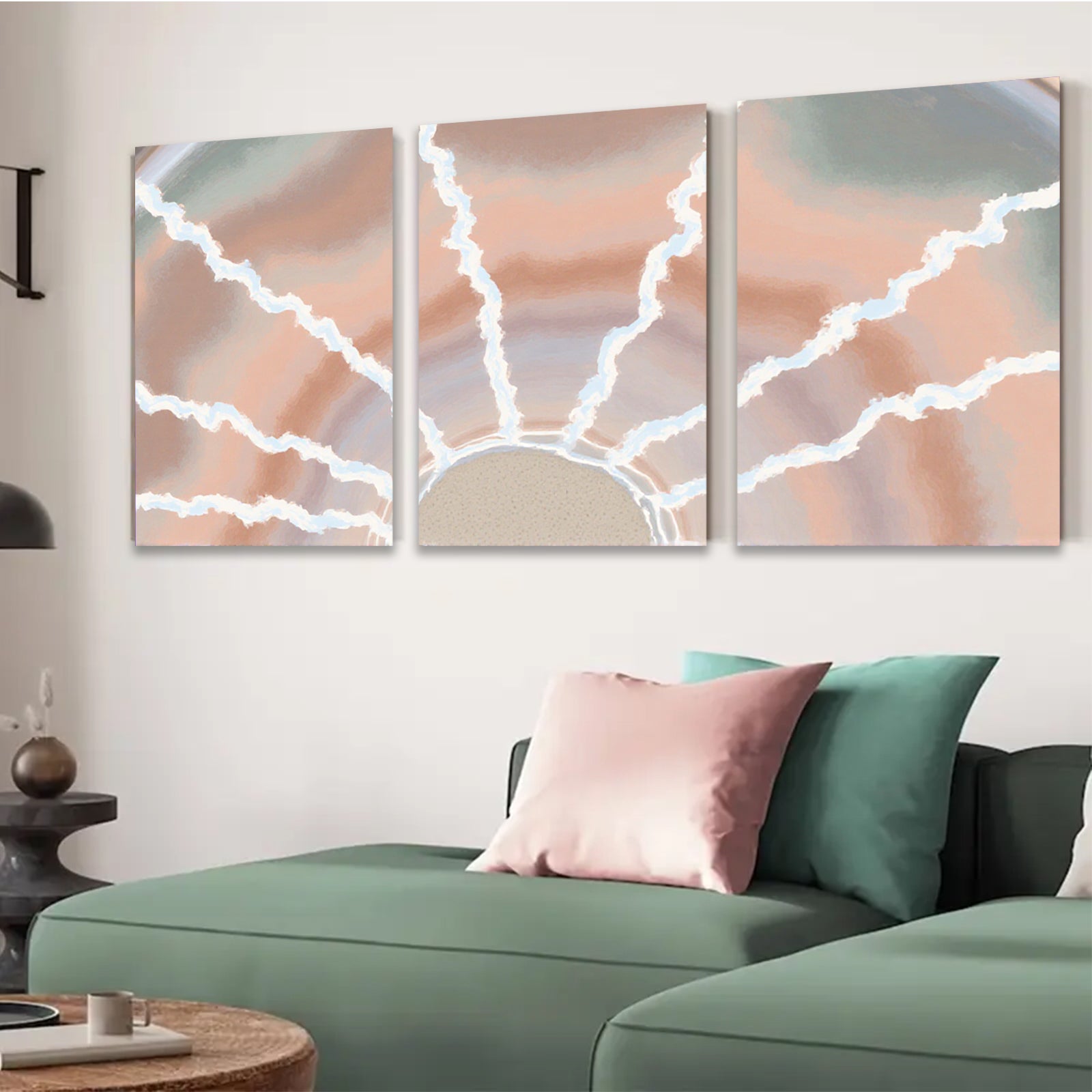 2D flat 1pc abstract radial burst warm tones modern farmhouse wall art living room bedroom decor gallery wrapped canvas prints statement piece cozy vibes trending now