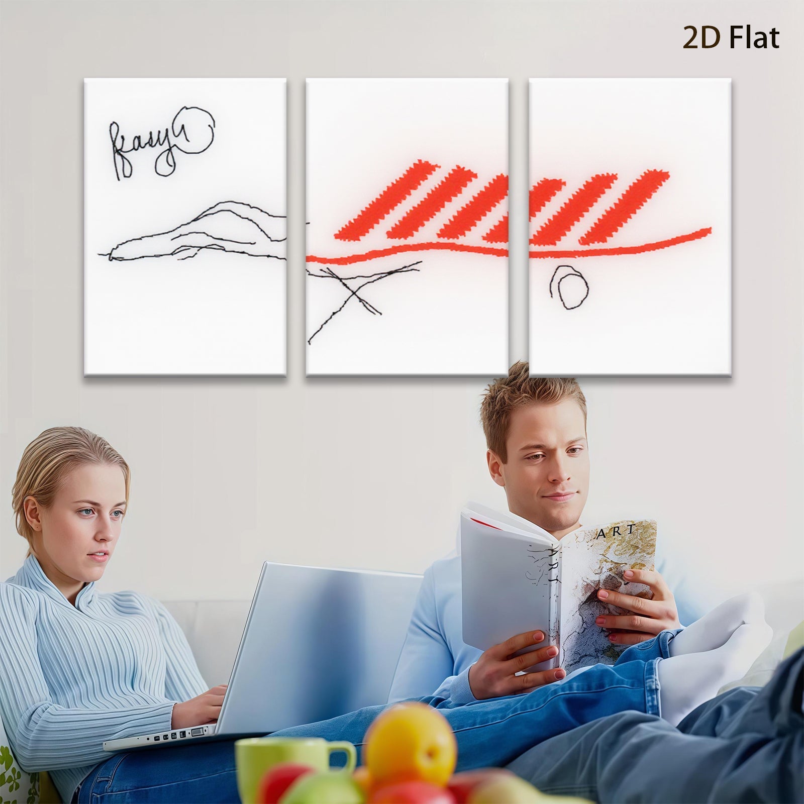 2D flat 1pc abstract red line art wall decor modern minimalist canvas prints living room bedroom office farmhouse style gallery wrapped ready to hang