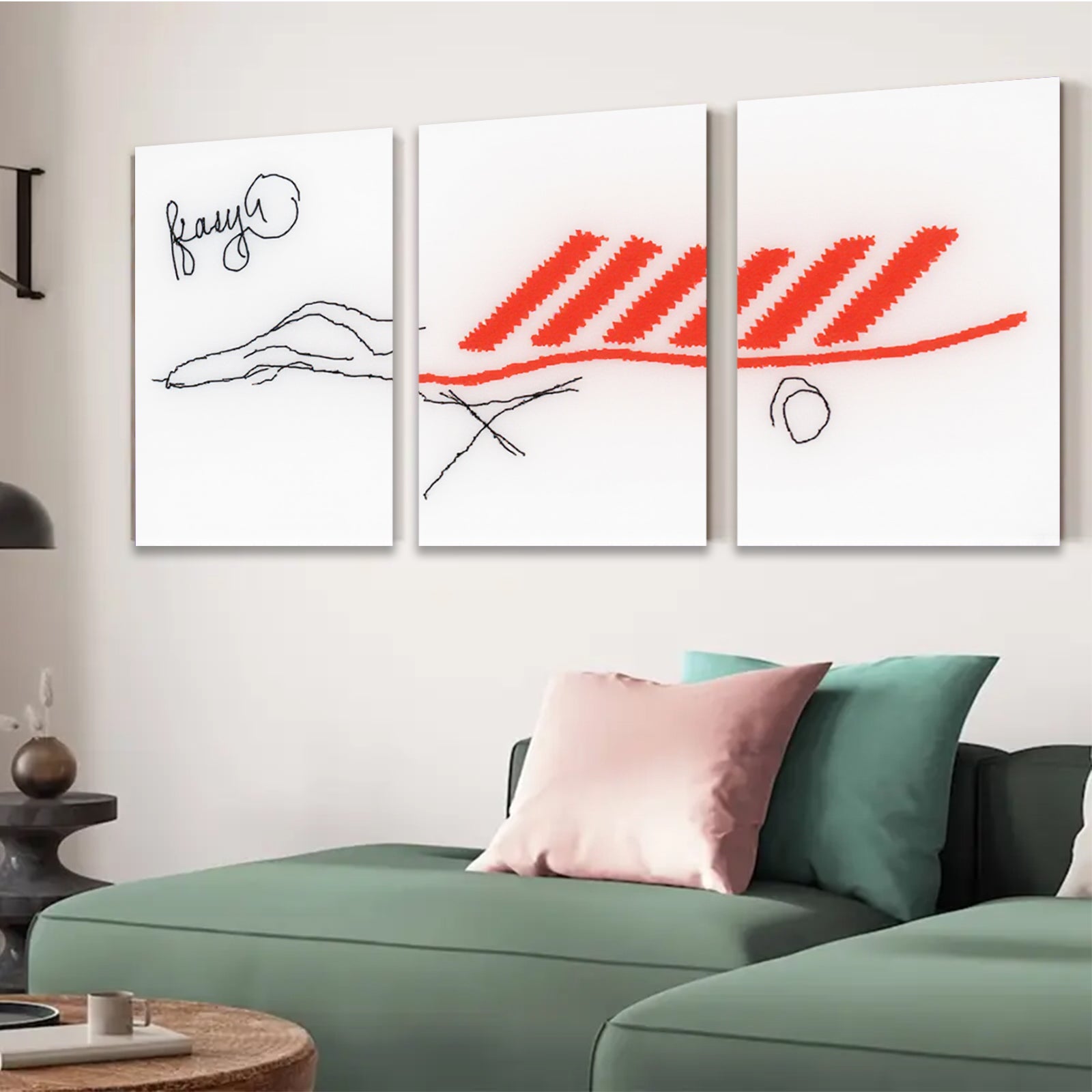 2D flat 1pc abstract red line art wall decor modern minimalist canvas prints living room bedroom office farmhouse style gallery wrapped ready to hang