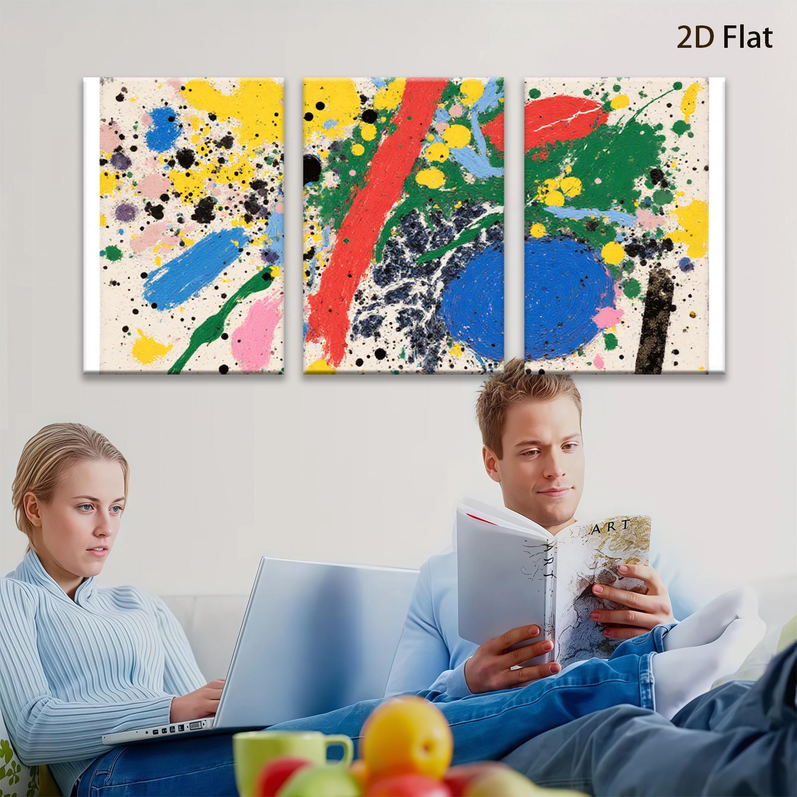 2D flat 1pc abstract splash vibrant color canvas wall art modern farmhouse living room bedroom decor gallery wrapped ready hang