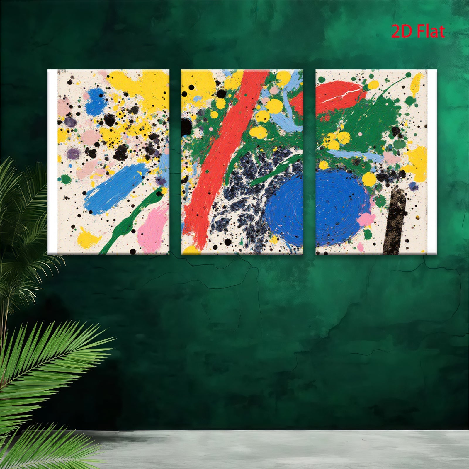 2D flat 1pc abstract splash vibrant color canvas wall art modern farmhouse living room bedroom decor gallery wrapped ready hang