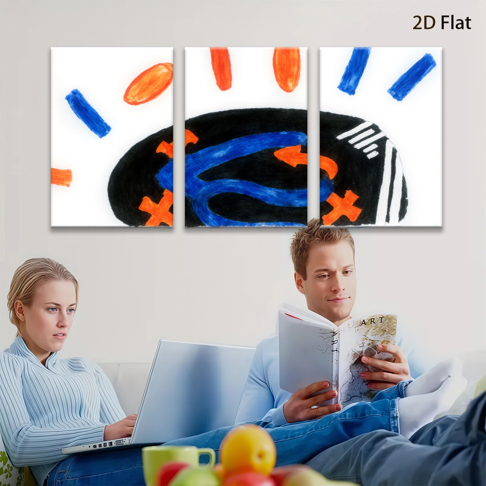2D flat 1pc abstract swirls bold hues modern wall art living room bedroom decor gallery wrapped canvas farmhouse style statement piece colorful accent vibrant art