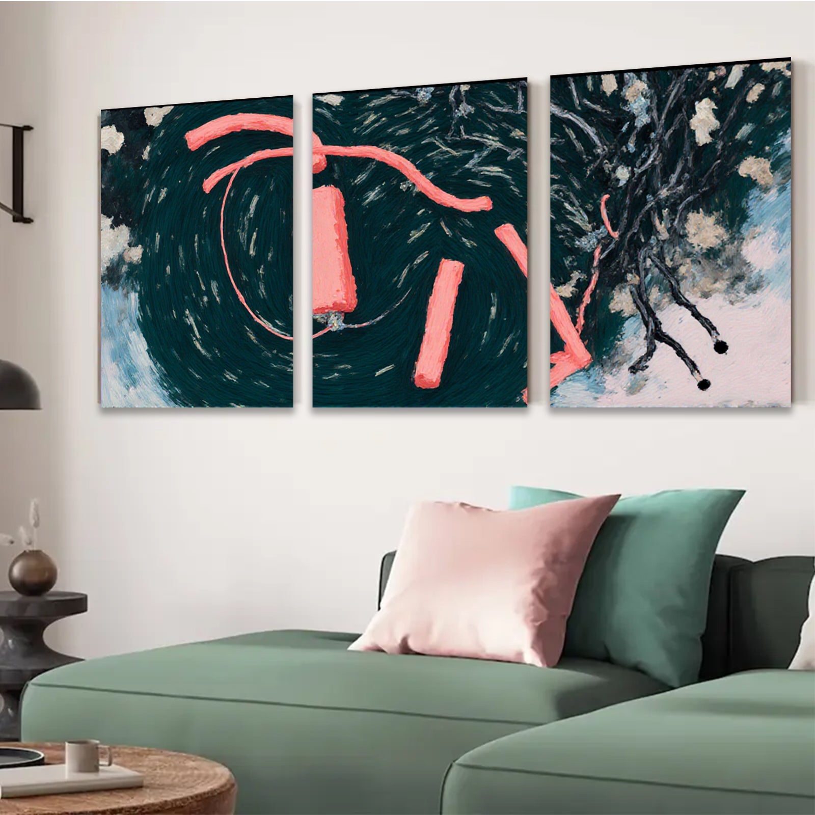 2D flat 1pc abstract swirls crimson lines modern wall art living room bedroom decor farmhouse style gallery wrapped canvas prints cozy vibe