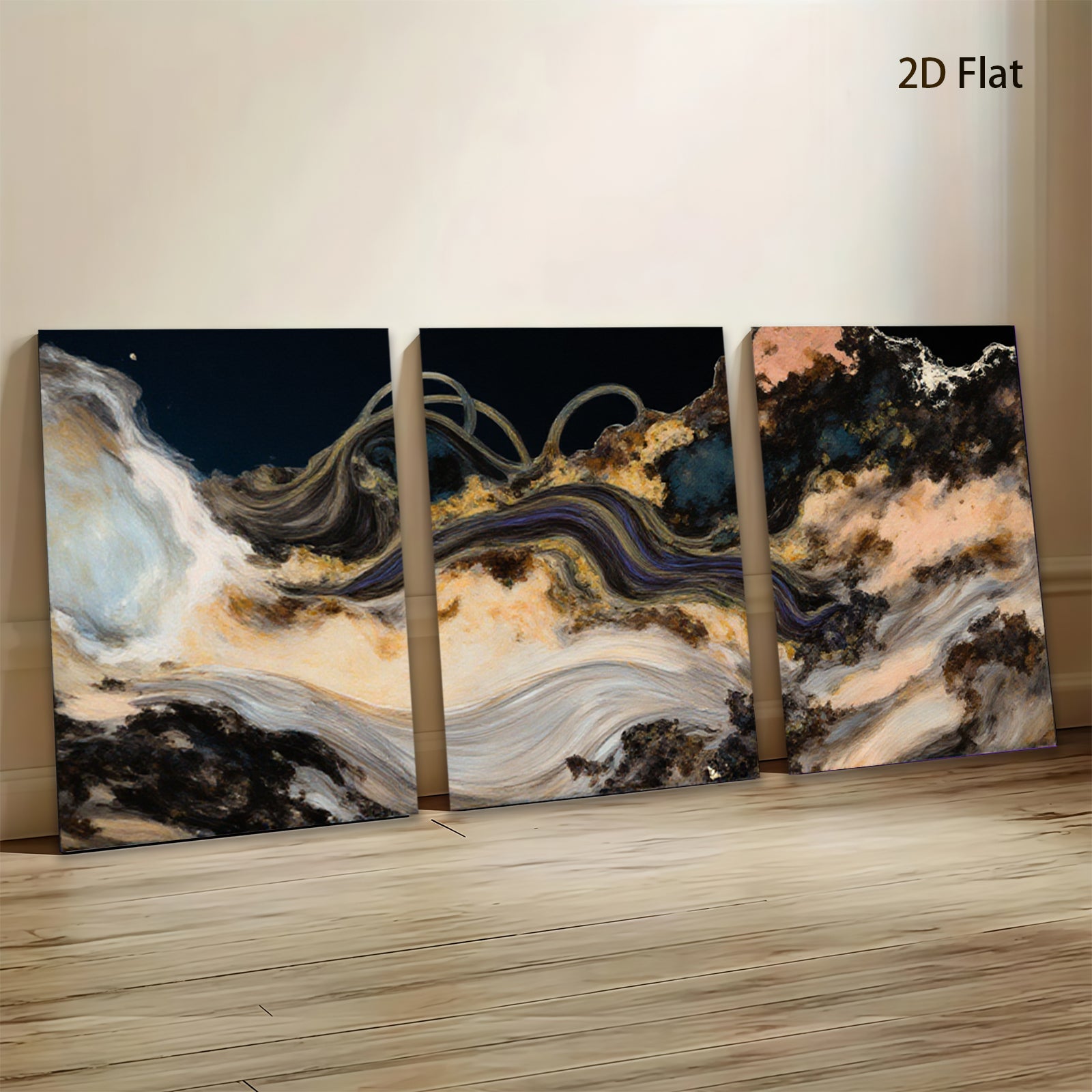 2D flat 1pc abstract swirls golden hues bedroom living room gallery wrapped canvas modern farmhouse wall art statement piece trending now