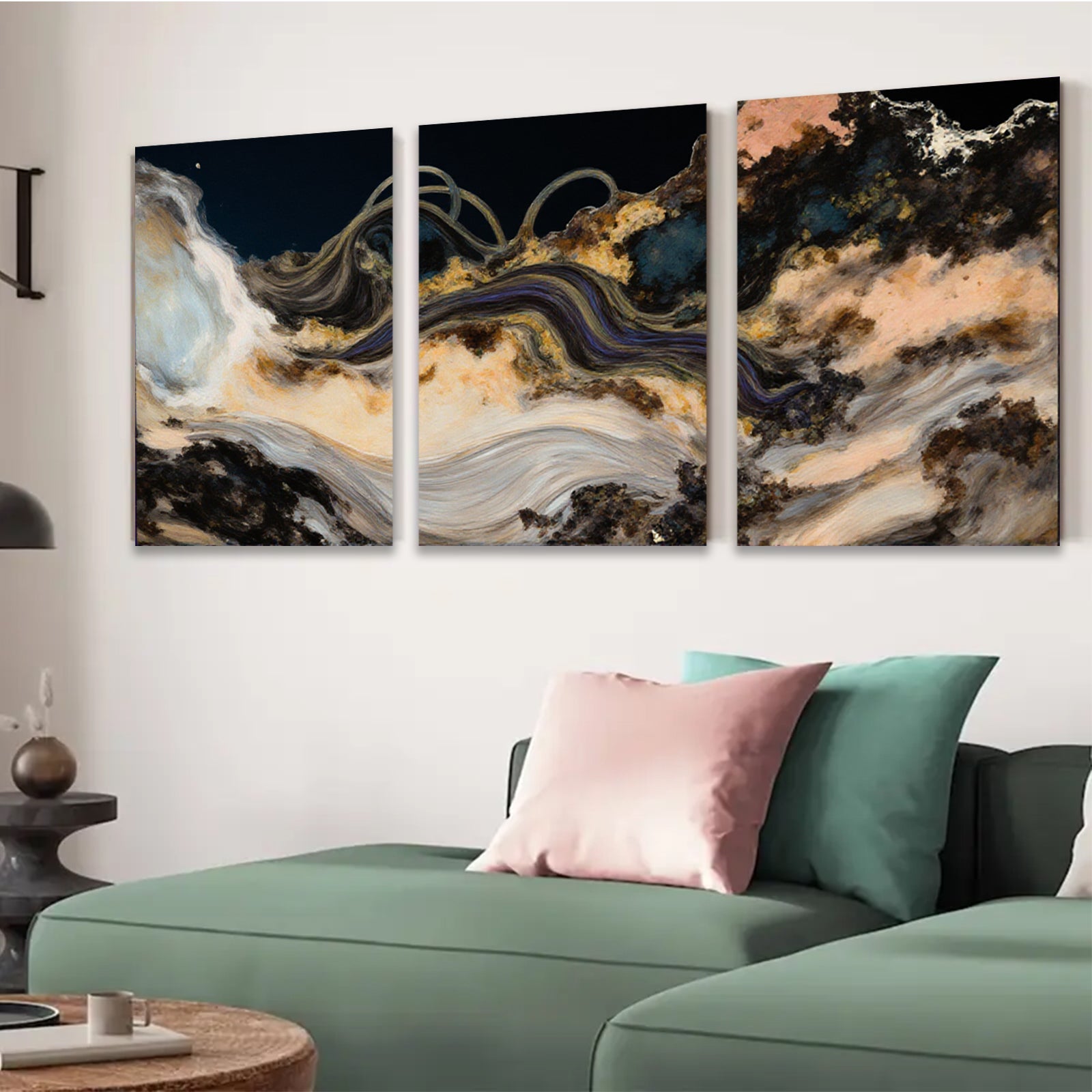 2D flat 1pc abstract swirls golden hues bedroom living room gallery wrapped canvas modern farmhouse wall art statement piece trending now
