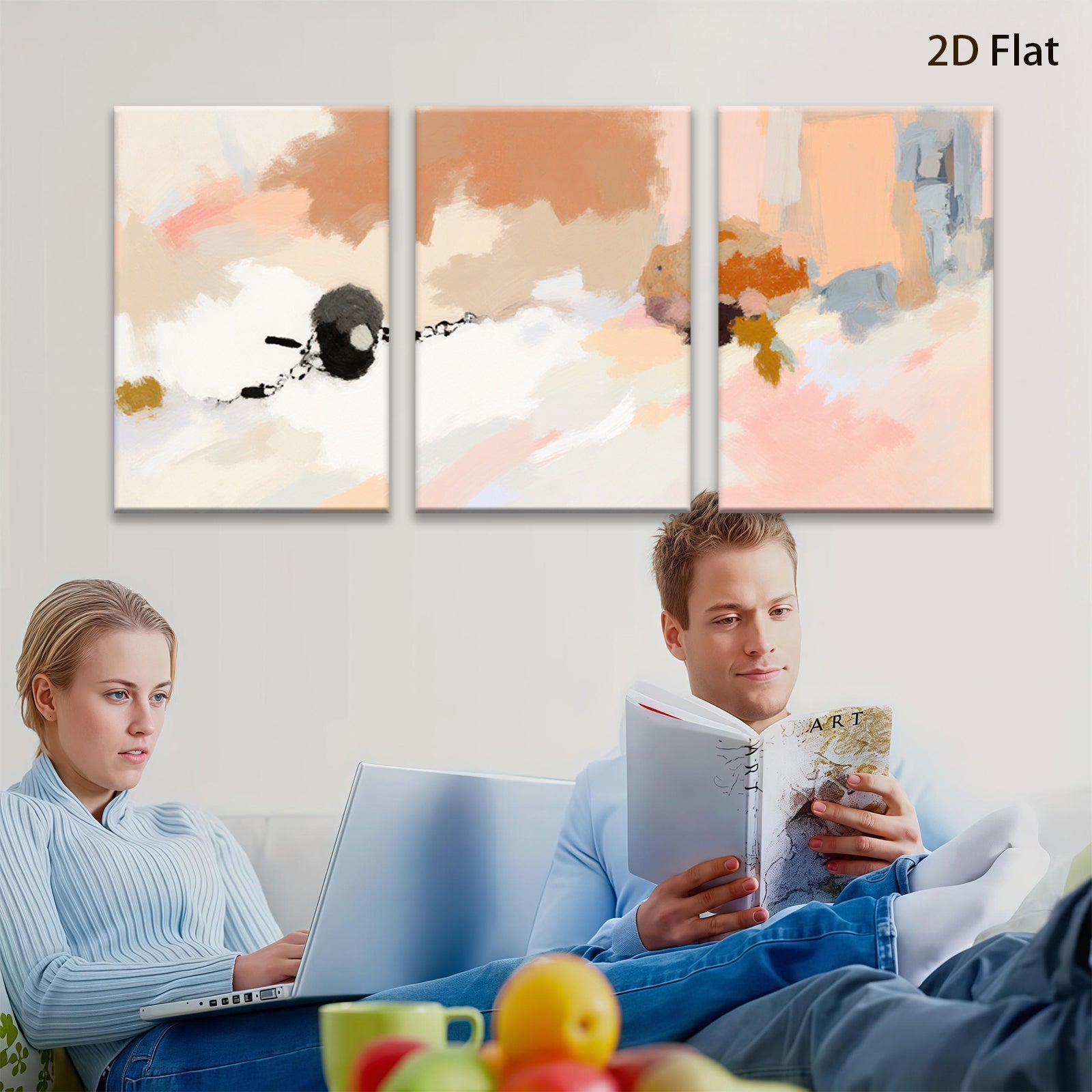 2D flat 1pc abstract warm tones flowing shapes modern wall art bedroom living room gallery wrapped canvas farmhouse minimalist style