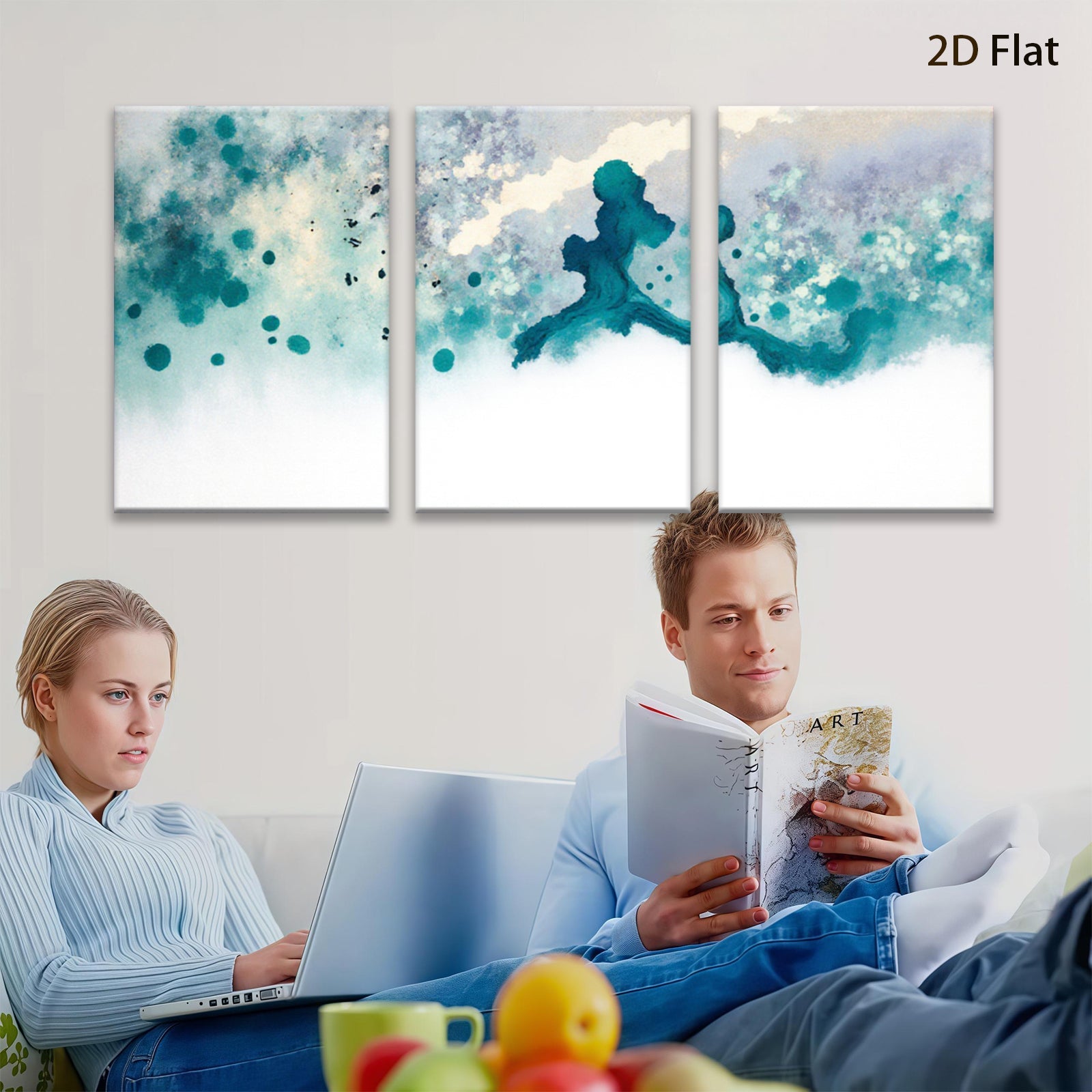 2D flat 1pc abstract watercolor splash calming blue wall art bedroom living room modern farmhouse gallery wrapped canvas print