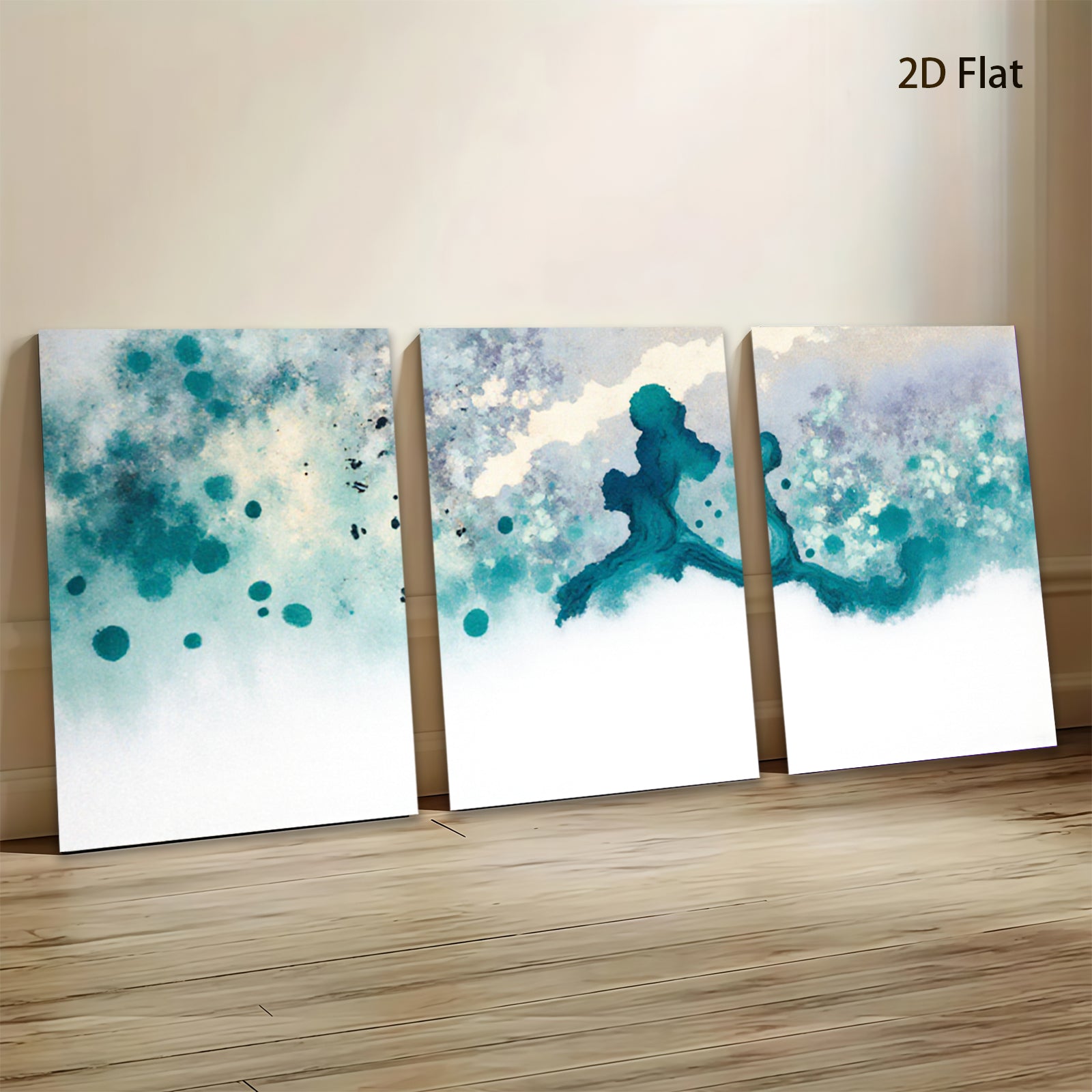 2D flat 1pc abstract watercolor splash calming blue wall art bedroom living room modern farmhouse gallery wrapped canvas print