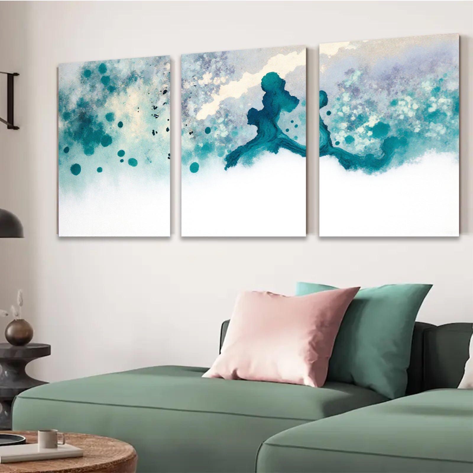 2D flat 1pc abstract watercolor splash calming blue wall art bedroom living room modern farmhouse gallery wrapped canvas print