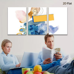 2D flat 1pc abstract watercolor splash vibrant blue gold modern farmhouse wall art decor living room bedroom canvas prints gallery wrapped framed