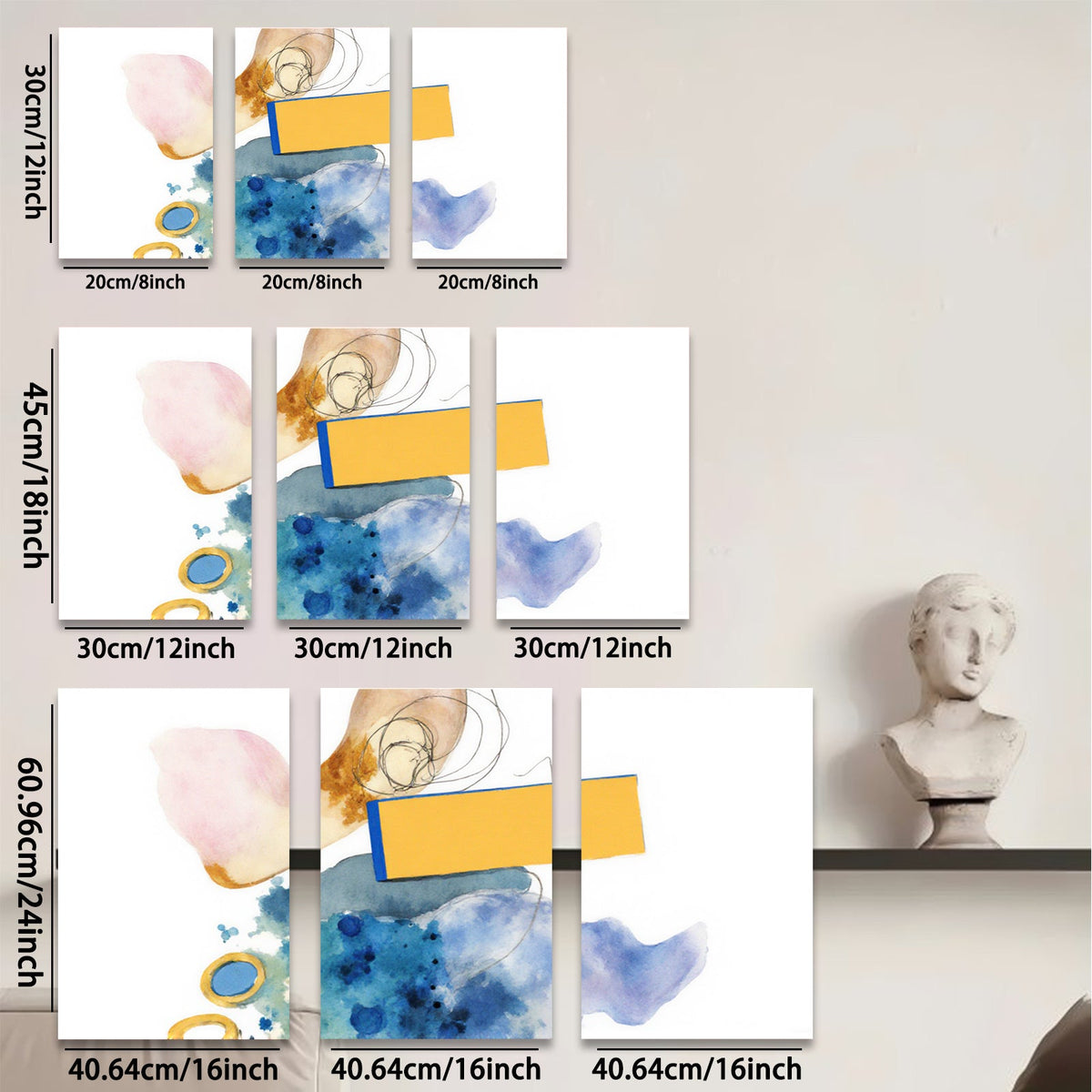 2D flat 1pc abstract watercolor splash vibrant blue gold modern farmhouse wall art decor living room bedroom canvas prints gallery wrapped framed
