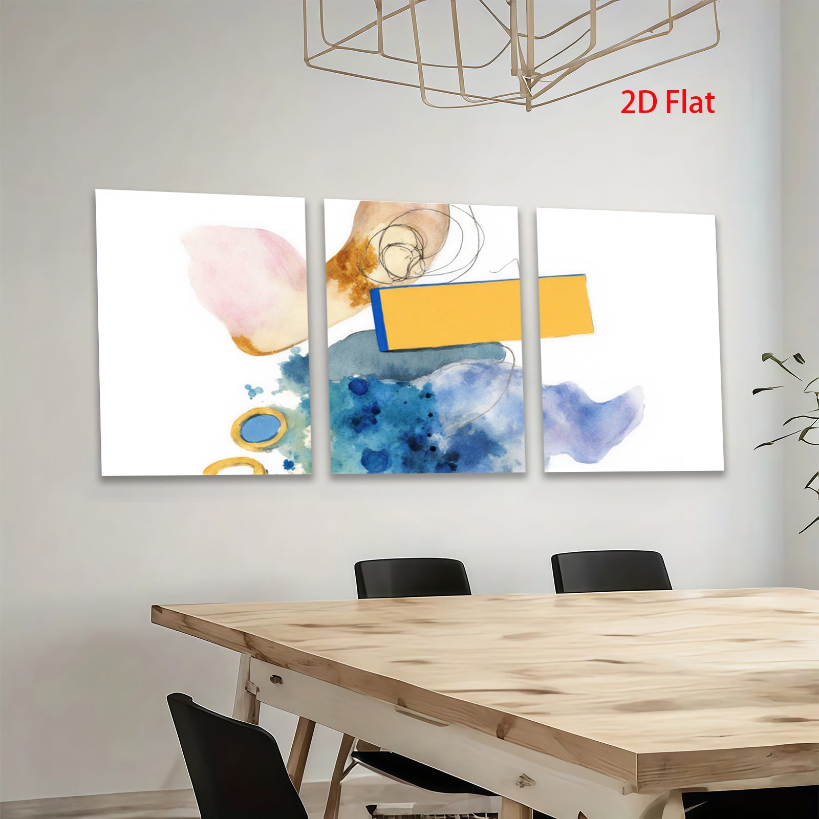 2D flat 1pc abstract watercolor splash vibrant blue gold modern farmhouse wall art decor living room bedroom canvas prints gallery wrapped framed