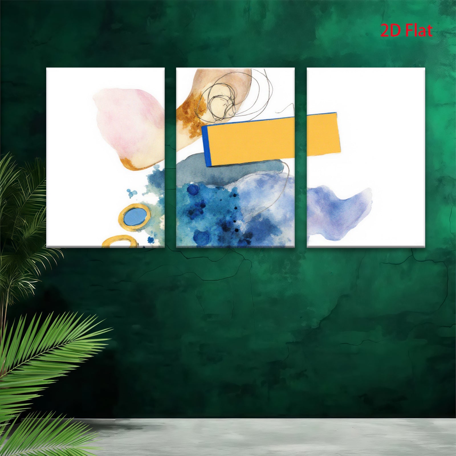 2D flat 1pc abstract watercolor splash vibrant blue gold modern farmhouse wall art decor living room bedroom canvas prints gallery wrapped framed