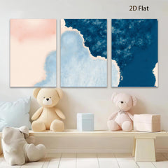 2D flat 1pc abstract watercolor wash navy blue blush pink modern farmhouse wall art bedroom living room gallery wrapped canvas print