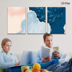 2D flat 1pc abstract watercolor wash navy blue blush pink modern farmhouse wall art bedroom living room gallery wrapped canvas print