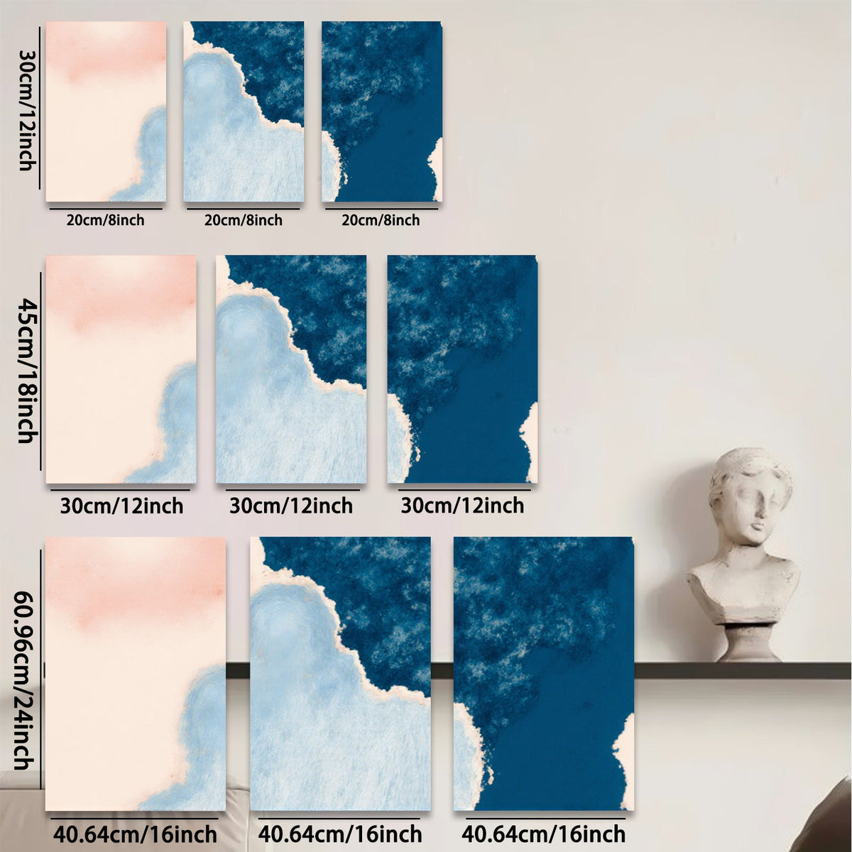 2D flat 1pc abstract watercolor wash navy blue blush pink modern farmhouse wall art bedroom living room gallery wrapped canvas print