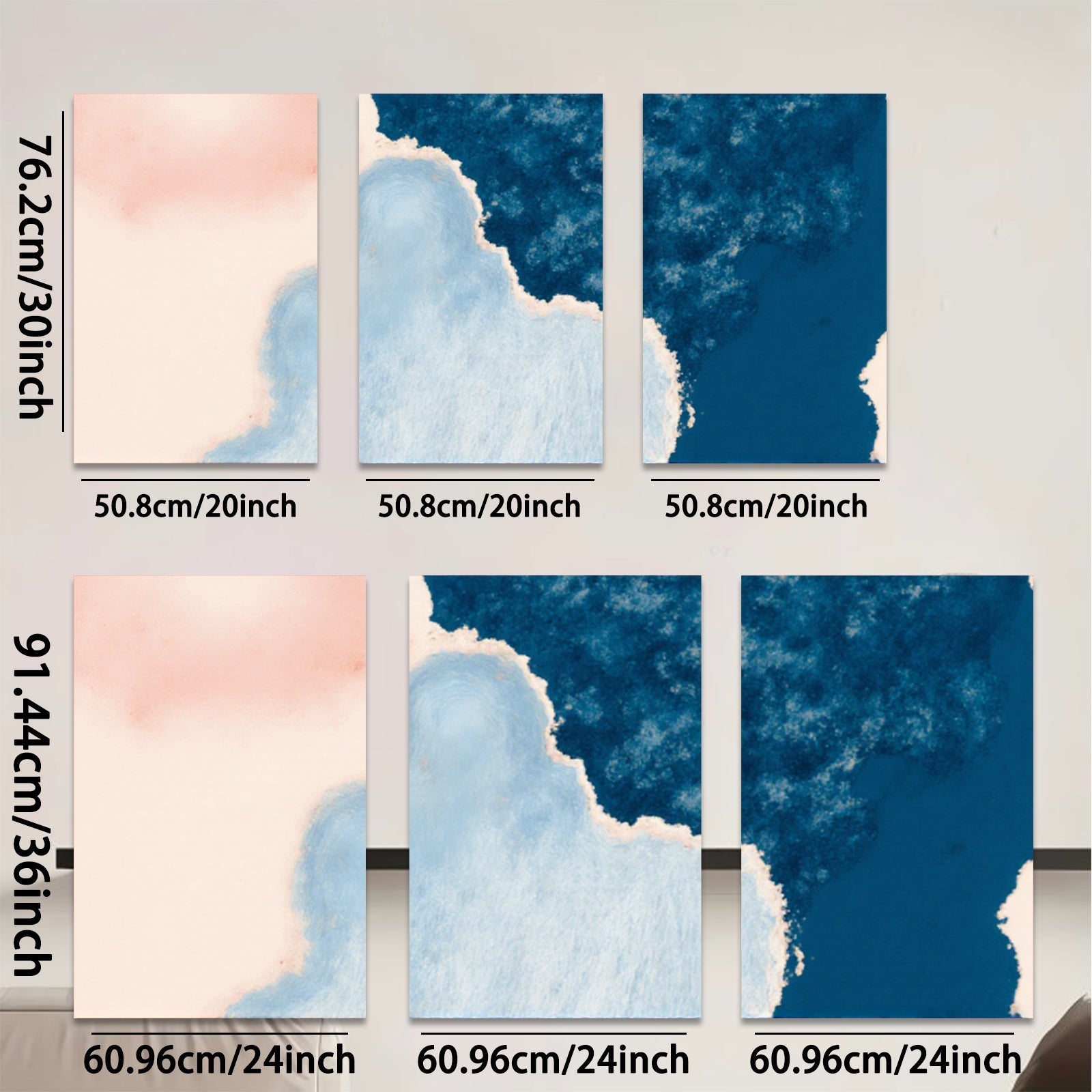 2D flat 1pc abstract watercolor wash navy blue blush pink modern farmhouse wall art bedroom living room gallery wrapped canvas print
