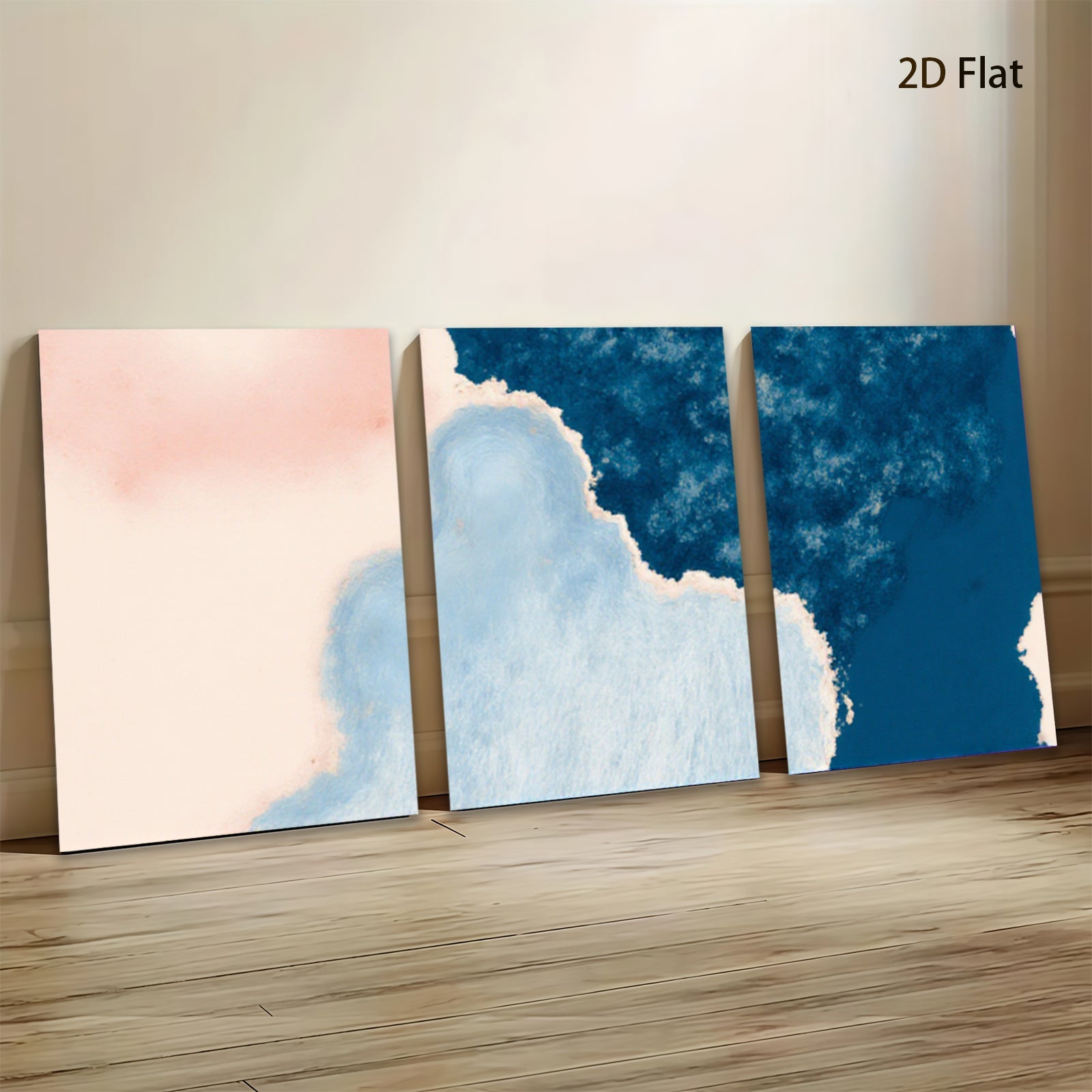 2D flat 1pc abstract watercolor wash navy blue blush pink modern farmhouse wall art bedroom living room gallery wrapped canvas print