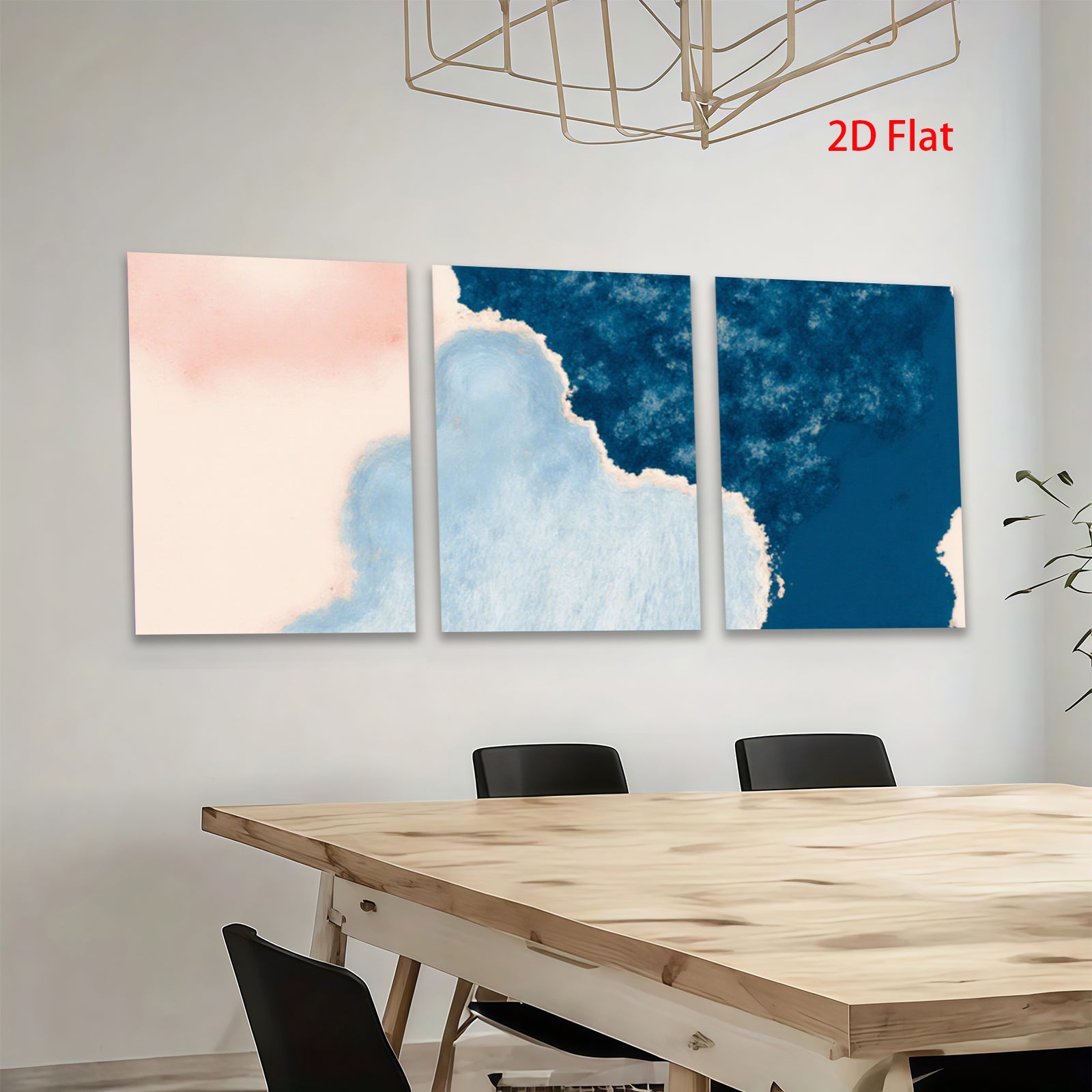 2D flat 1pc abstract watercolor wash navy blue blush pink modern farmhouse wall art bedroom living room gallery wrapped canvas print