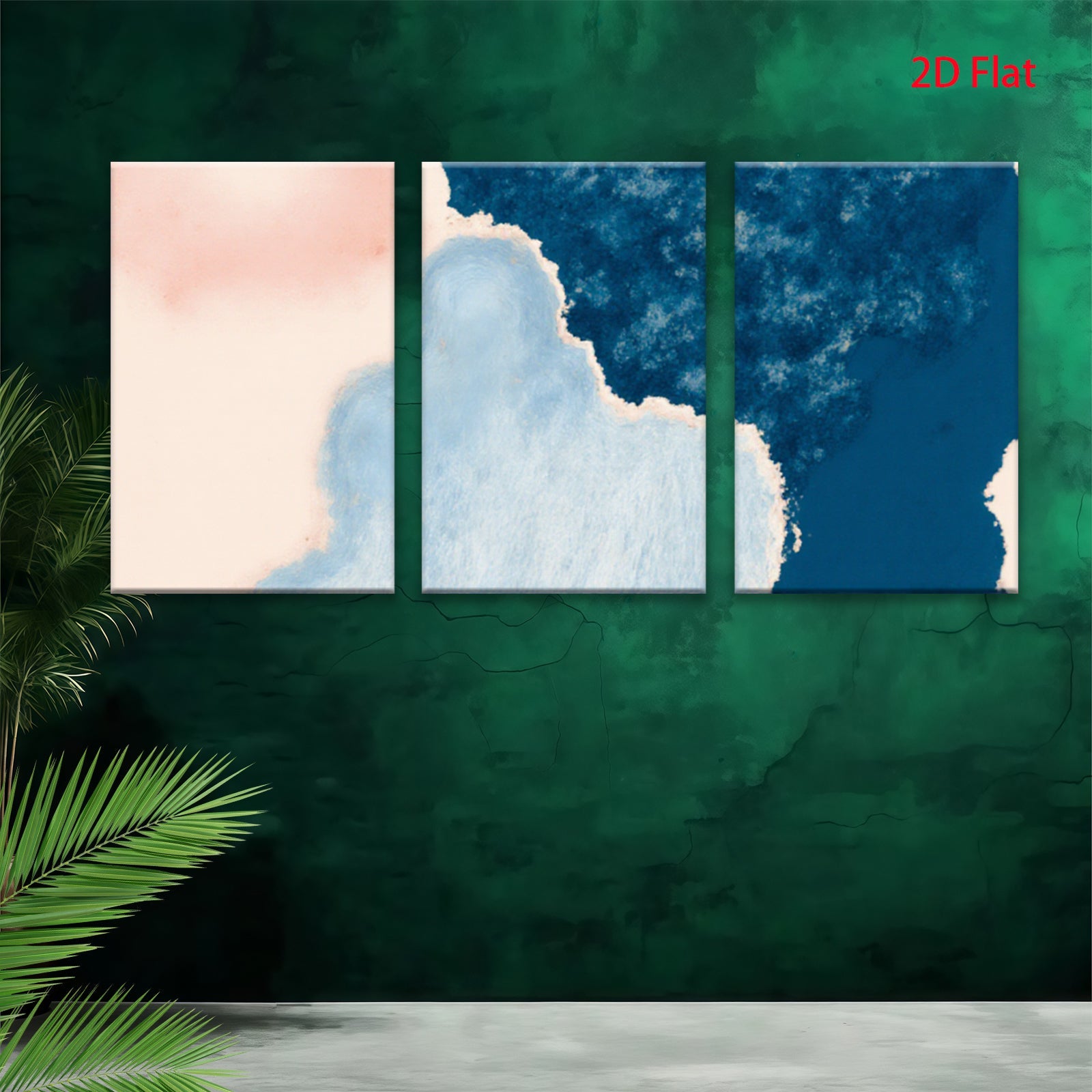2D flat 1pc abstract watercolor wash navy blue blush pink modern farmhouse wall art bedroom living room gallery wrapped canvas print