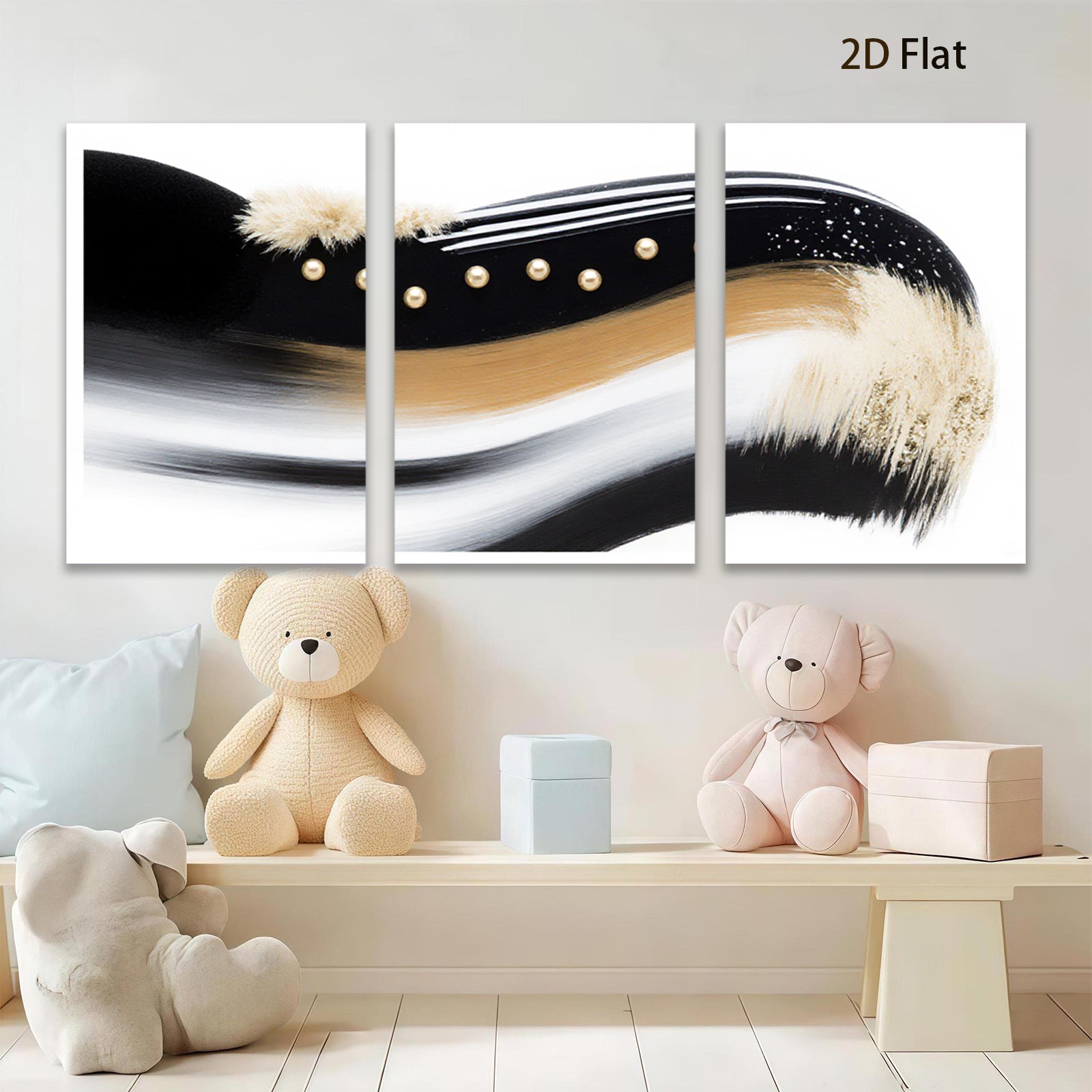 2D flat 1pc abstract waves gold accents modern wall art living room bedroom decor farmhouse style canvas prints gallery wrapped ready to hang