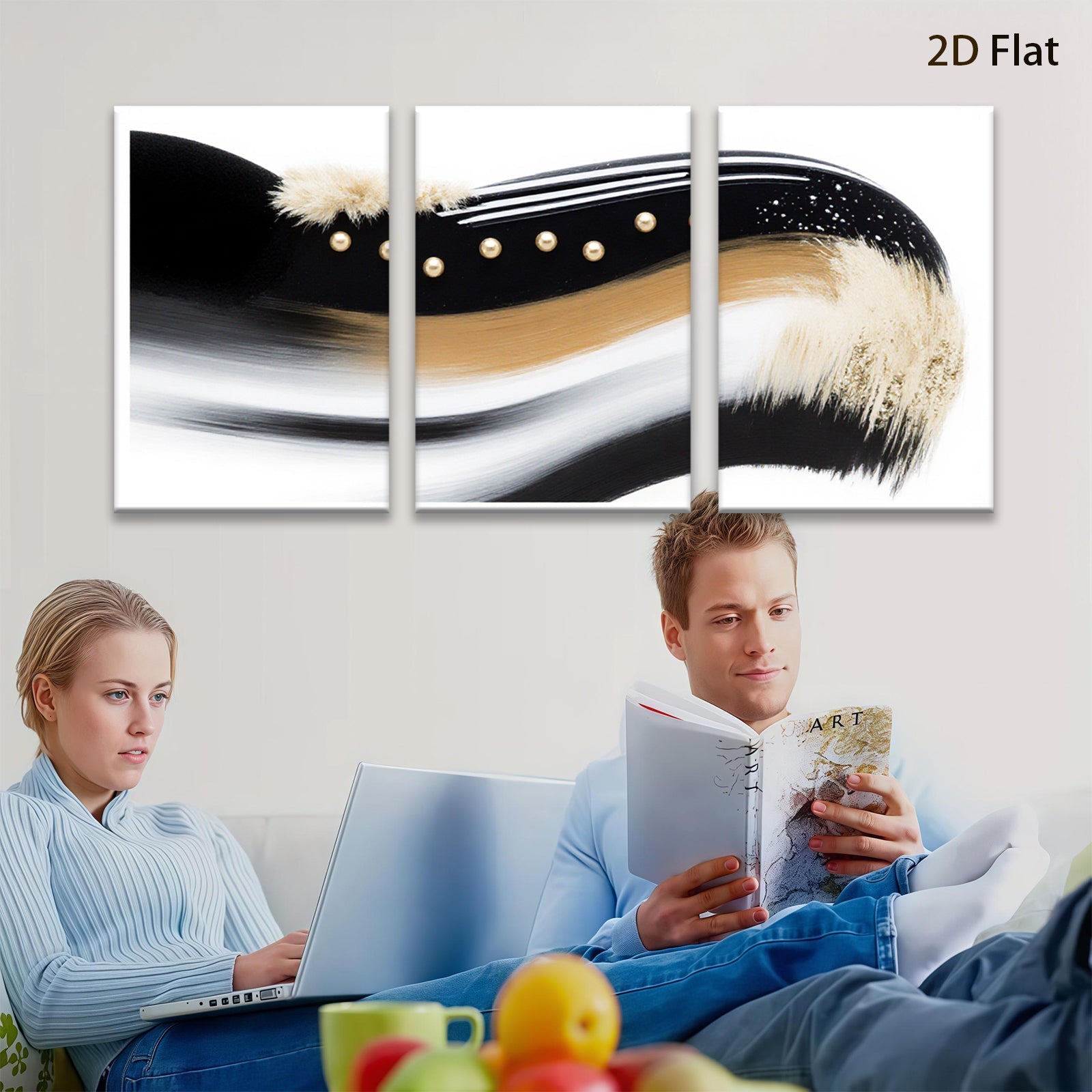 2D flat 1pc abstract waves gold accents modern wall art living room bedroom decor farmhouse style canvas prints gallery wrapped ready to hang