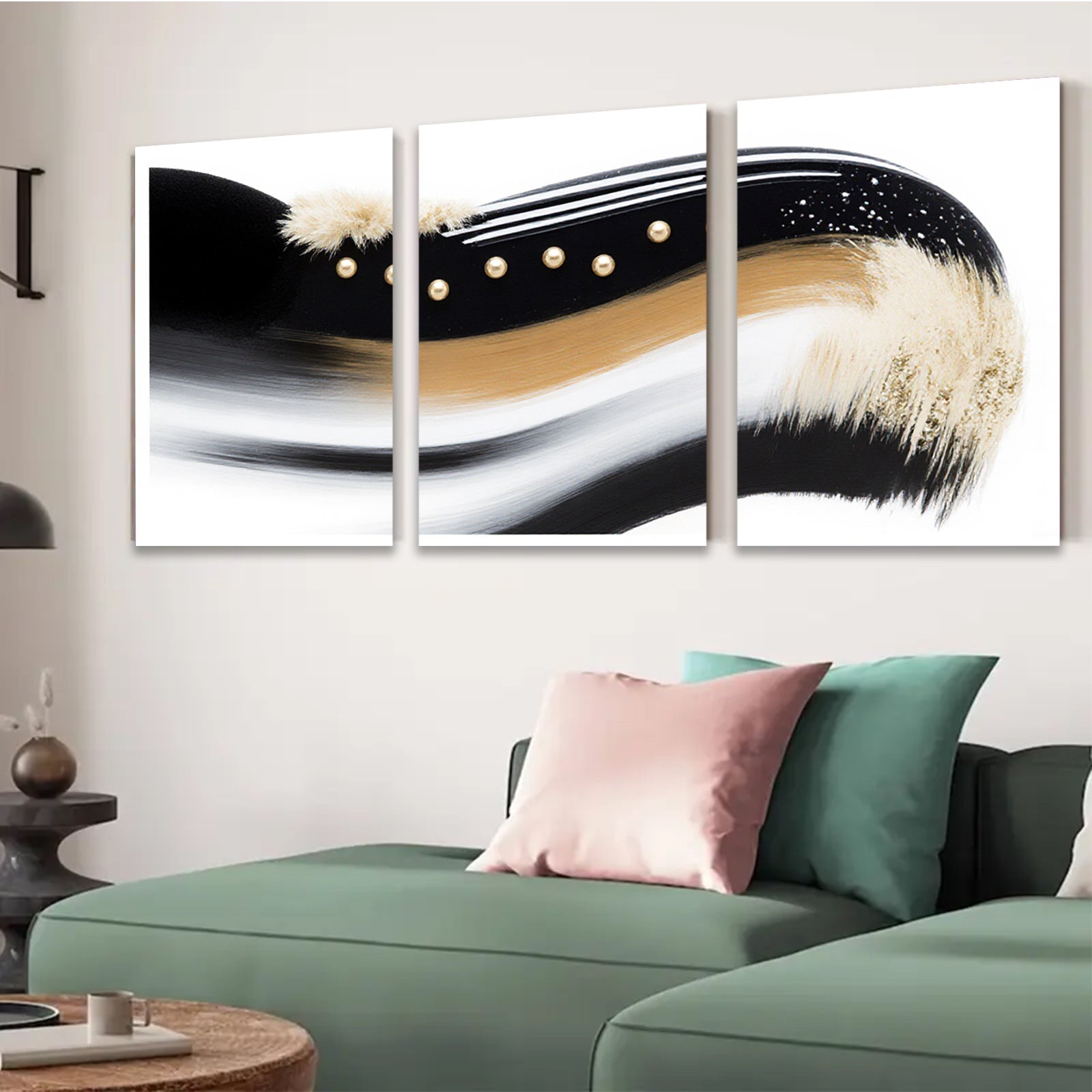 2D flat 1pc abstract waves gold accents modern wall art living room bedroom decor farmhouse style canvas prints gallery wrapped ready to hang