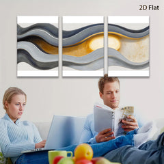 2D flat 1pc abstract waves golden sunburst modern wall art for living room bedroom office decor farmhouse style gallery wrapped canvas prints