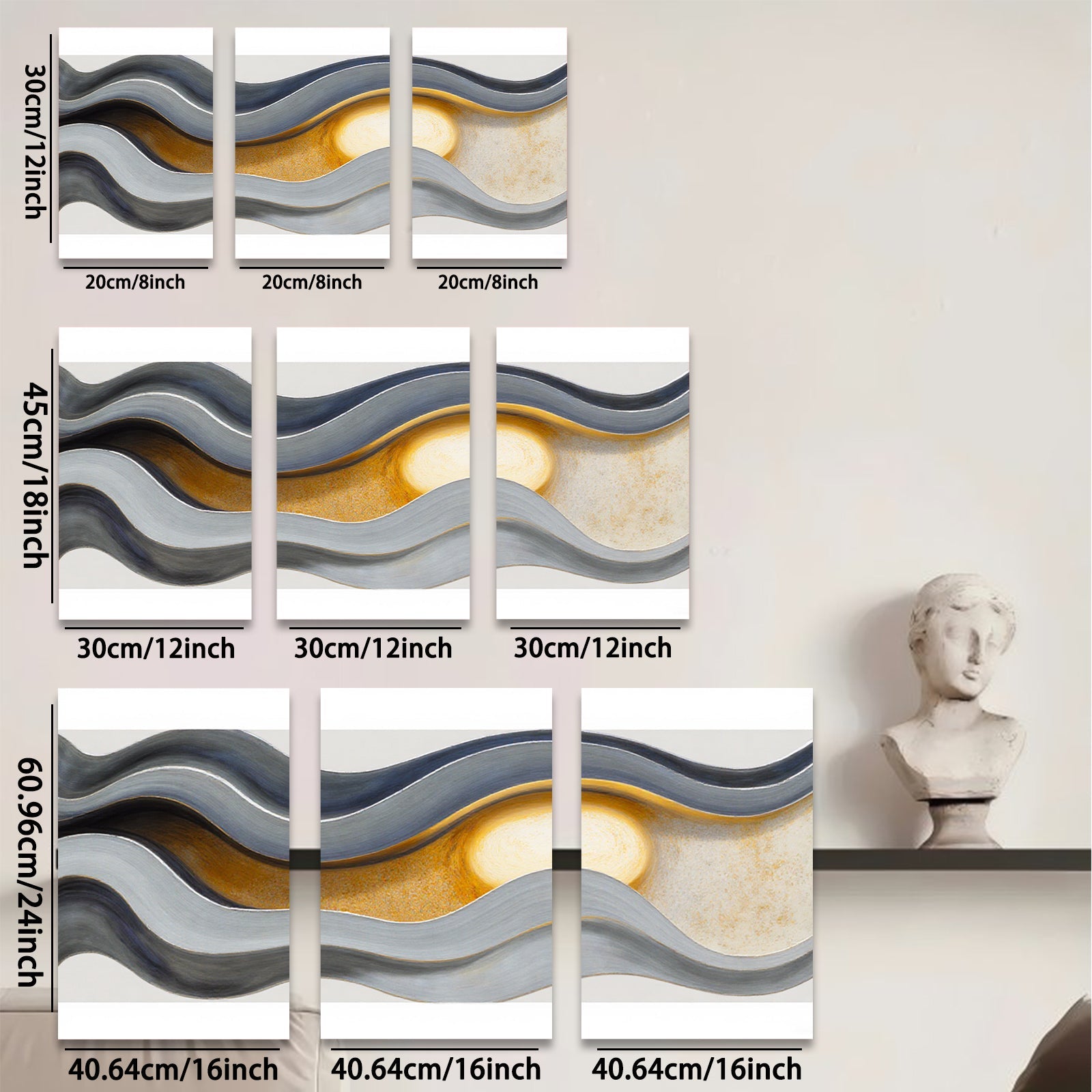 2D flat 1pc abstract waves golden sunburst modern wall art for living room bedroom office decor farmhouse style gallery wrapped canvas prints