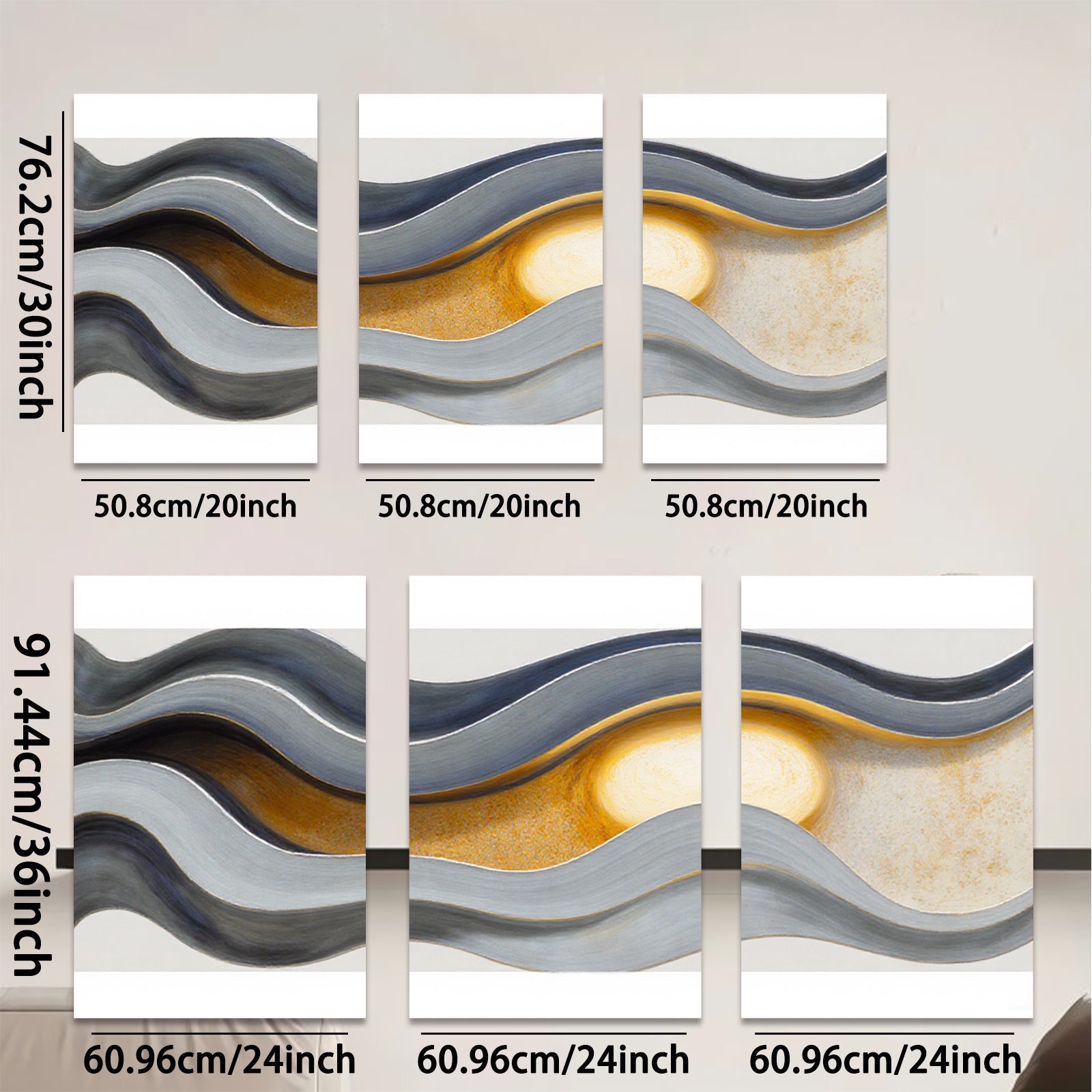 2D flat 1pc abstract waves golden sunburst modern wall art for living room bedroom office decor farmhouse style gallery wrapped canvas prints