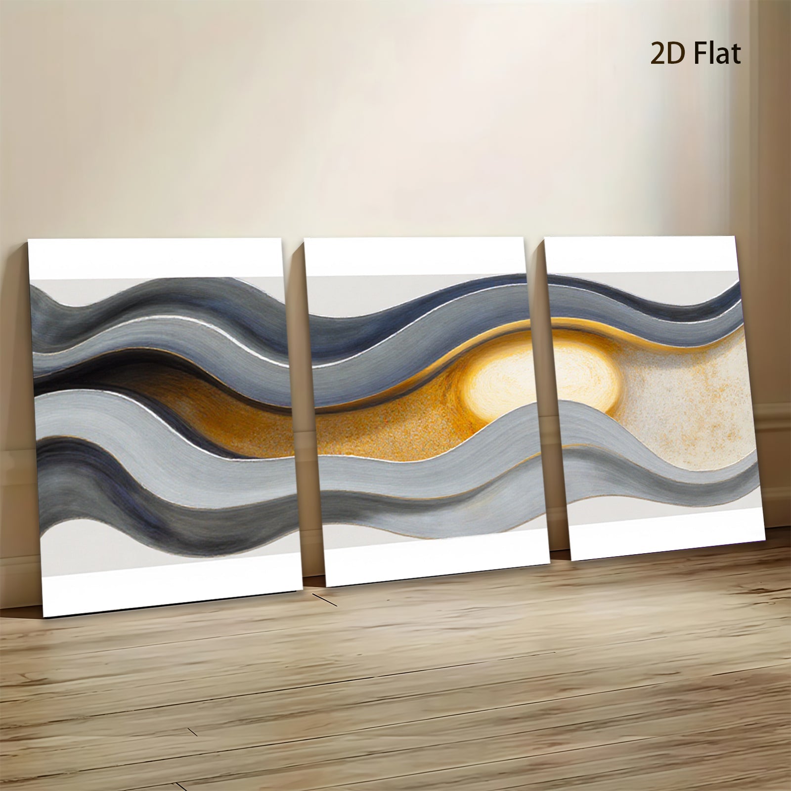 2D flat 1pc abstract waves golden sunburst modern wall art for living room bedroom office decor farmhouse style gallery wrapped canvas prints