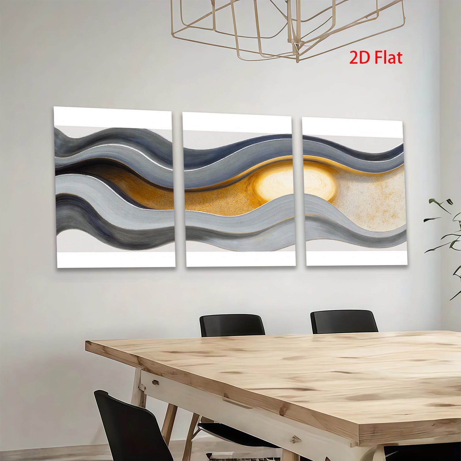 2D flat 1pc abstract waves golden sunburst modern wall art for living room bedroom office decor farmhouse style gallery wrapped canvas prints