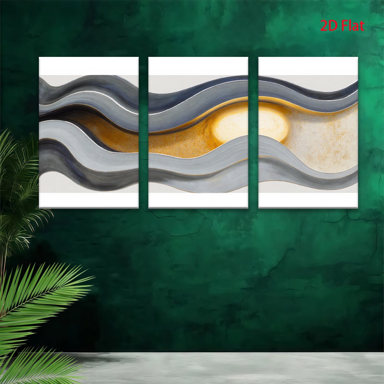 2D flat 1pc abstract waves golden sunburst modern wall art for living room bedroom office decor farmhouse style gallery wrapped canvas prints