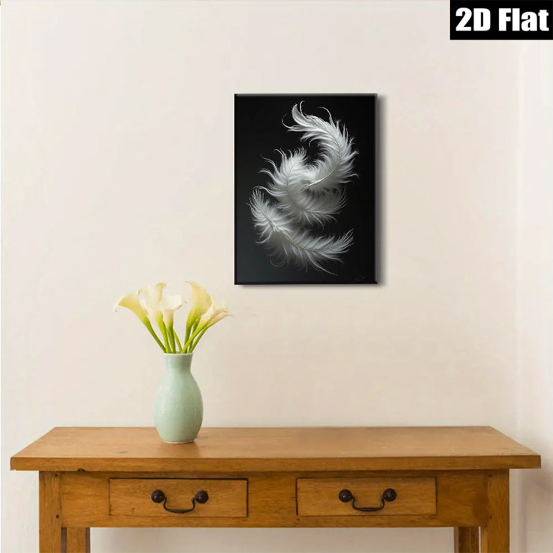 2D flat 1pc abstract white feather drift minimalist wall art canvas prints for living room bedroom office decor farmhouse style modern aesthetic gallery wrapped
