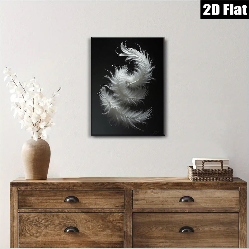 2D flat 1pc abstract white feather drift minimalist wall art canvas prints for living room bedroom office decor farmhouse style modern aesthetic gallery wrapped