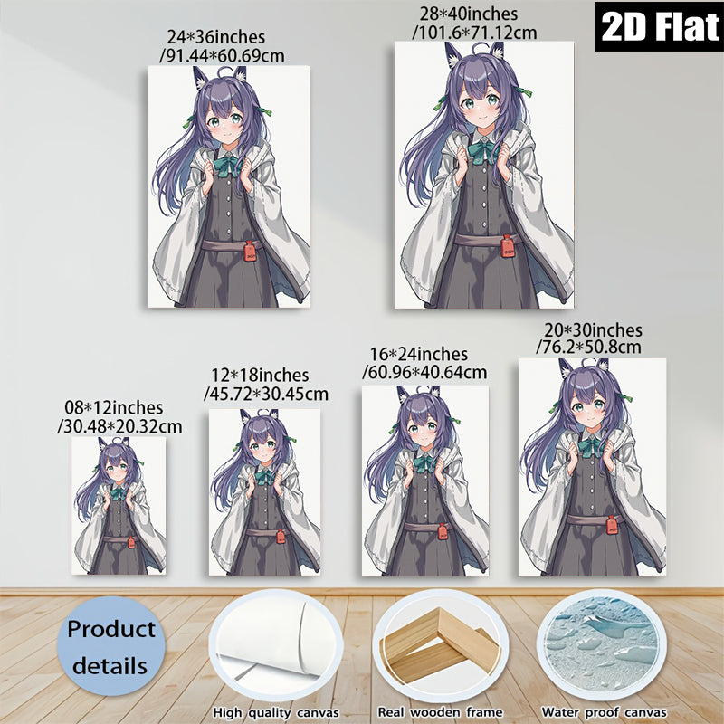 2D flat 1pc adorable anime girl winter outfit cozy room decor living room bedroom wall art canvas prints modern farmhouse style