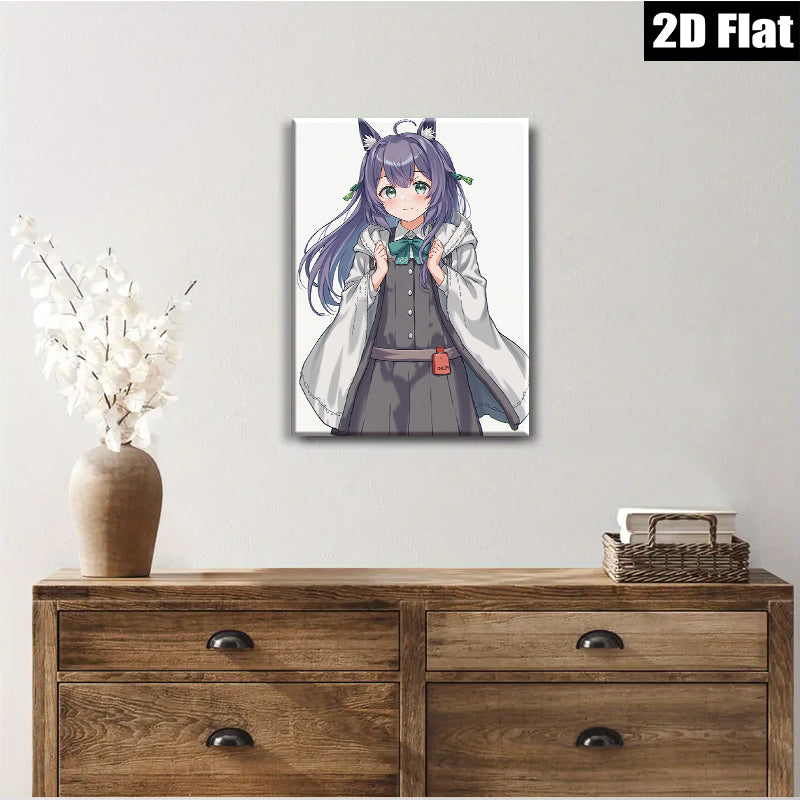 2D flat 1pc adorable anime girl winter outfit cozy room decor living room bedroom wall art canvas prints modern farmhouse style