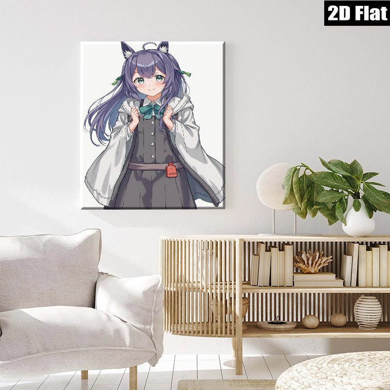 2D flat 1pc adorable anime girl winter outfit cozy room decor living room bedroom wall art canvas prints modern farmhouse style