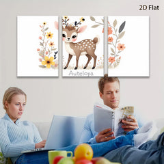 2D flat 1pc adorable deer wildflower painting nursery wall art bedroom decor farmhouse style canvas prints cozy home accents modern minimalist