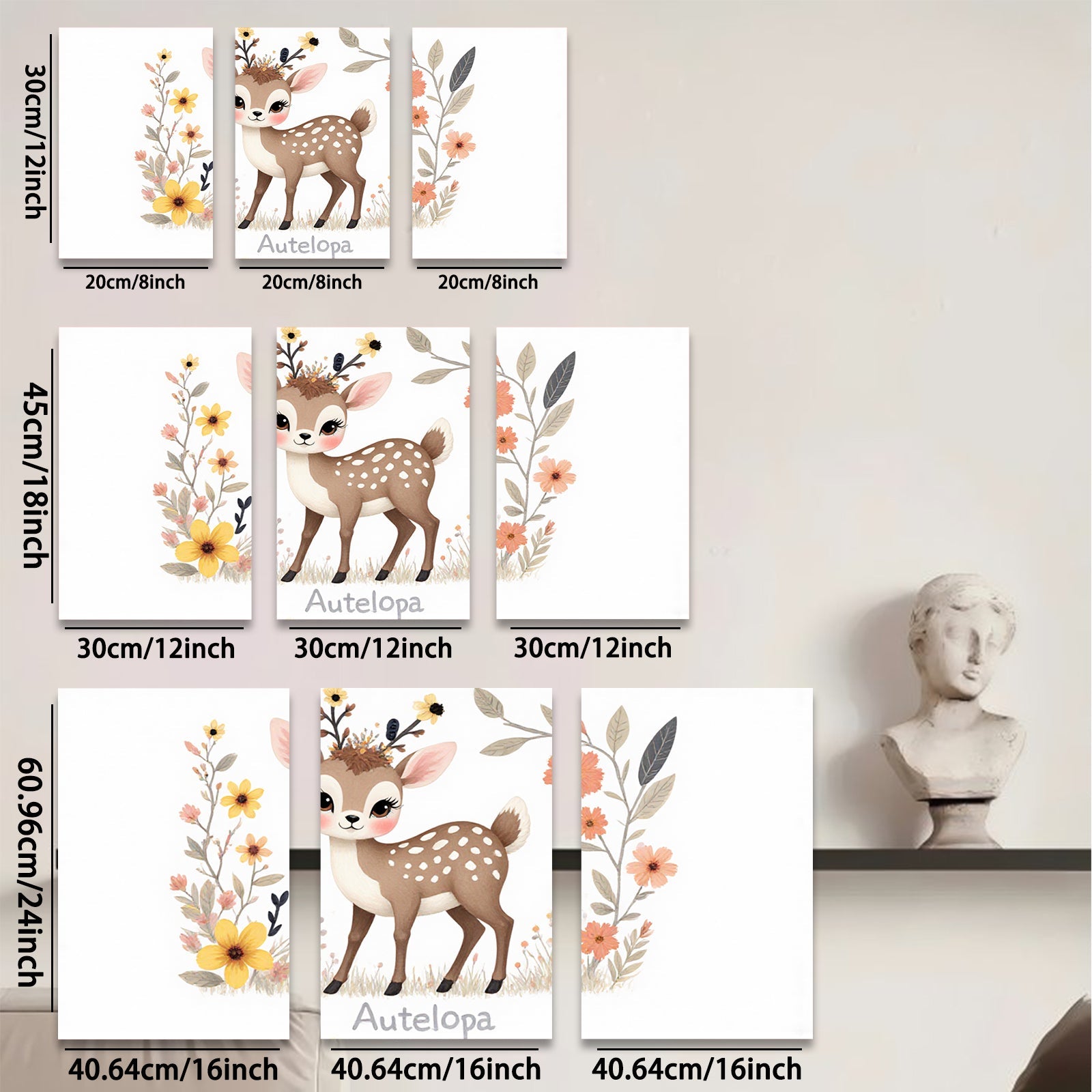 2D flat 1pc adorable deer wildflower painting nursery wall art bedroom decor farmhouse style canvas prints cozy home accents modern minimalist