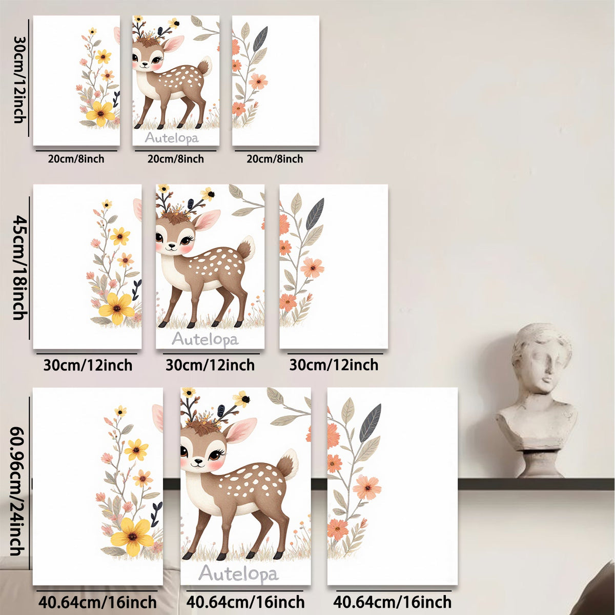 2D flat 1pc adorable deer wildflower painting nursery wall art bedroom decor farmhouse style canvas prints cozy home accents modern minimalist