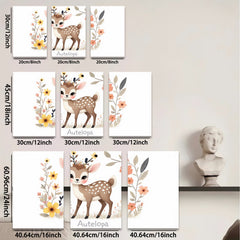2D flat 1pc adorable deer wildflower painting nursery wall art bedroom decor farmhouse style canvas prints cozy home accents modern minimalist