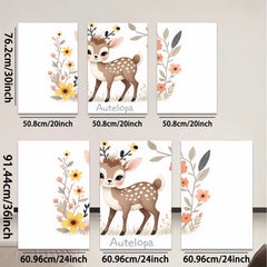 2D flat 1pc adorable deer wildflower painting nursery wall art bedroom decor farmhouse style canvas prints cozy home accents modern minimalist