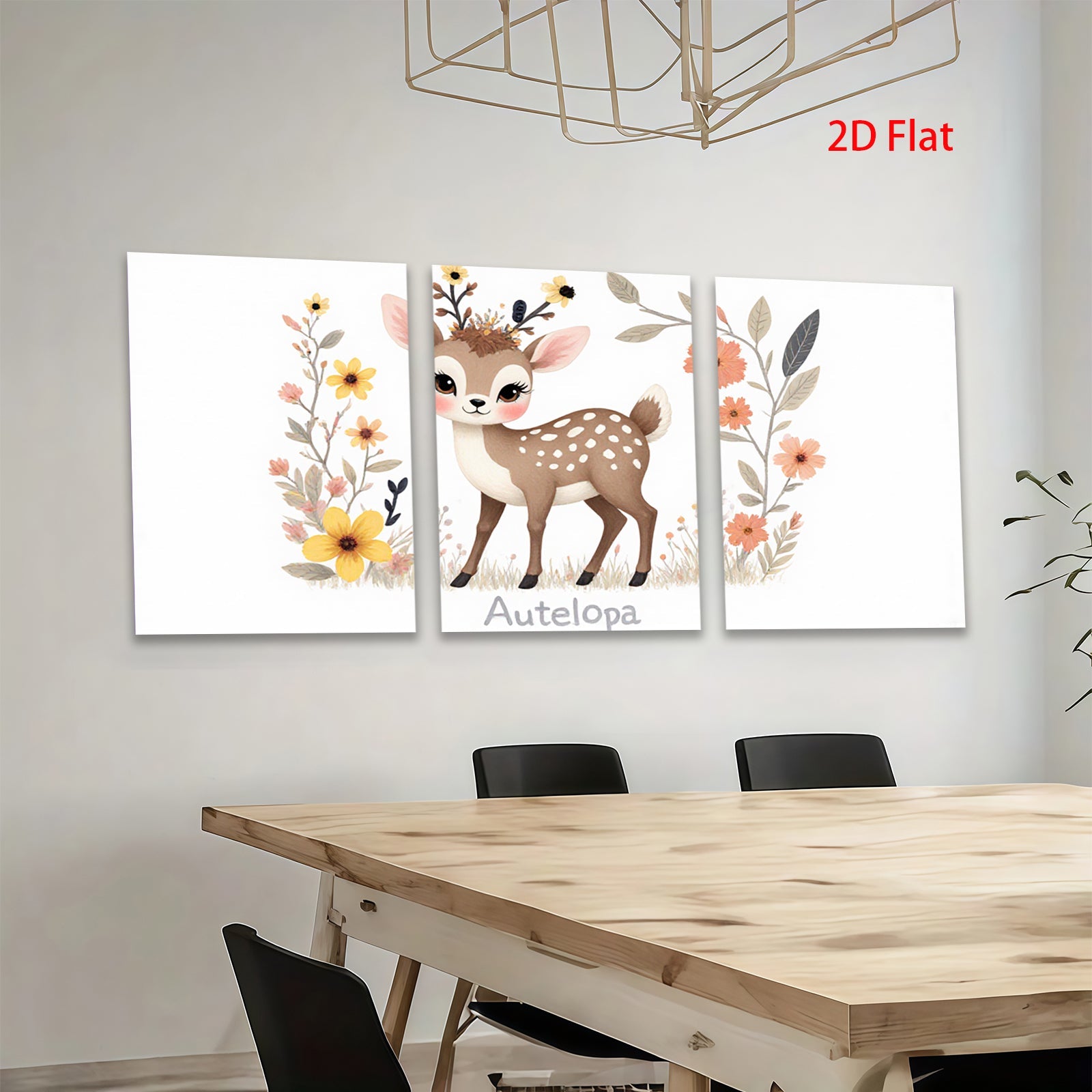 2D flat 1pc adorable deer wildflower painting nursery wall art bedroom decor farmhouse style canvas prints cozy home accents modern minimalist
