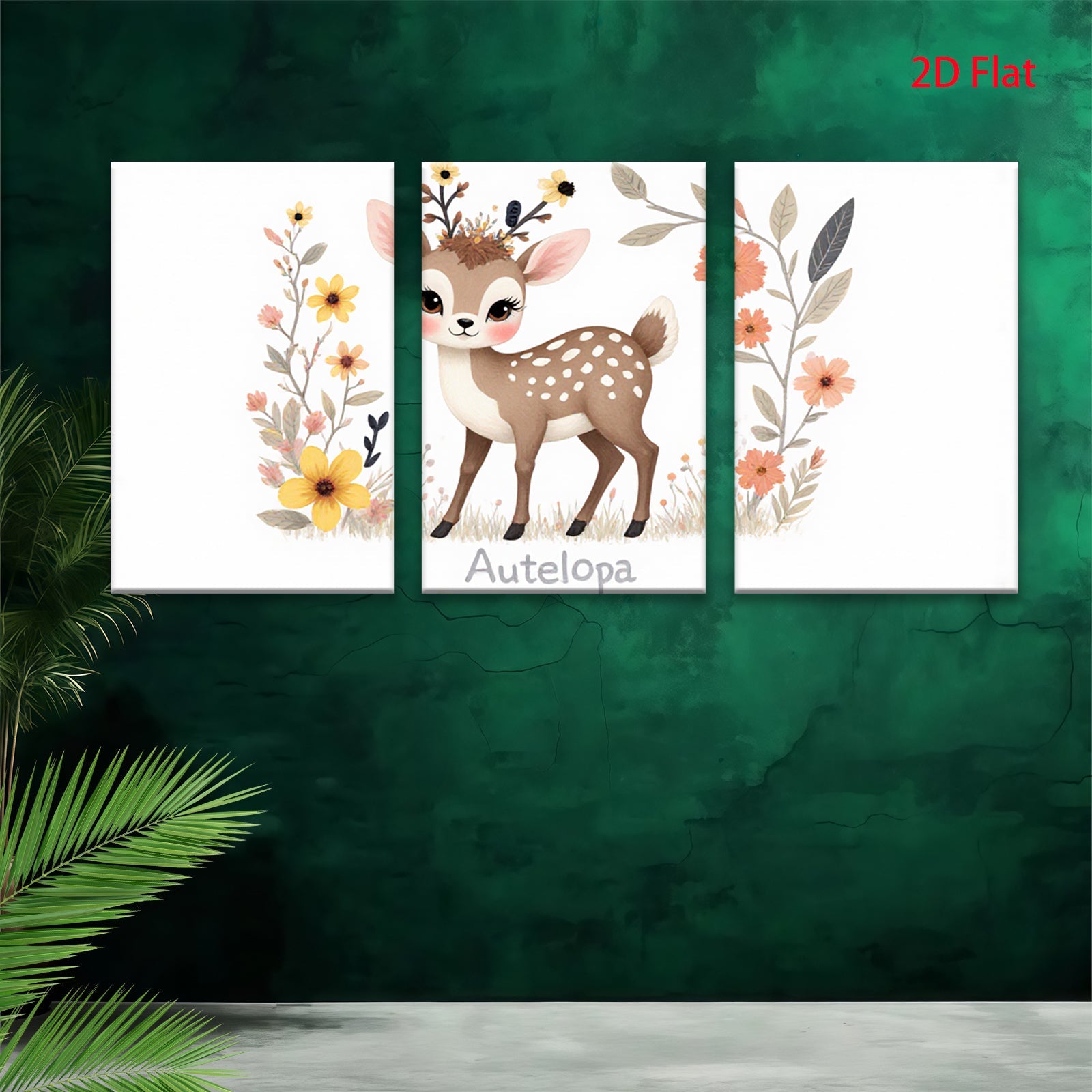 2D flat 1pc adorable deer wildflower painting nursery wall art bedroom decor farmhouse style canvas prints cozy home accents modern minimalist