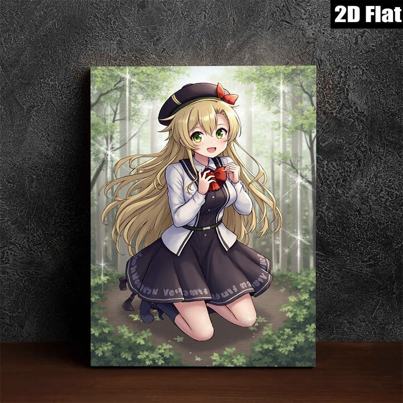 2D flat 1pc adorable schoolgirl kneeling forest backdrop wall decor playroom bedroom living room modern farmhouse canvas prints