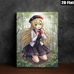 2D flat 1pc adorable schoolgirl kneeling forest backdrop wall decor playroom bedroom living room modern farmhouse canvas prints