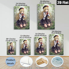 2D flat 1pc adorable schoolgirl kneeling forest backdrop wall decor playroom bedroom living room modern farmhouse canvas prints
