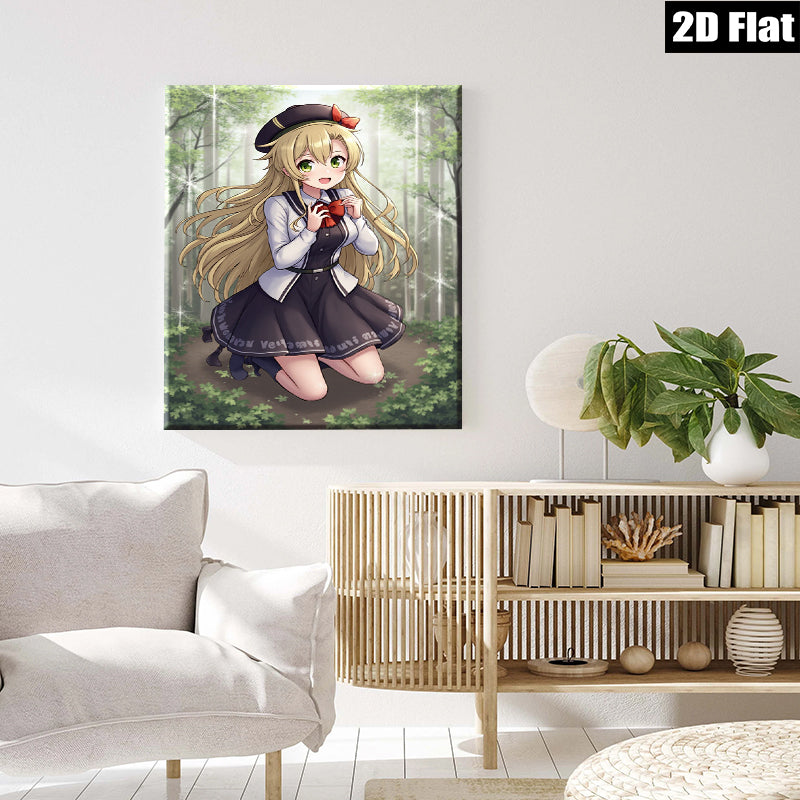 2D flat 1pc adorable schoolgirl kneeling forest backdrop wall decor playroom bedroom living room modern farmhouse canvas prints