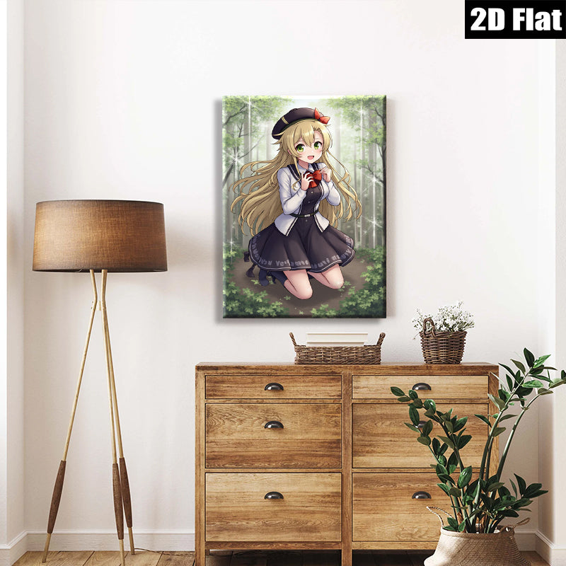 2D flat 1pc adorable schoolgirl kneeling forest backdrop wall decor playroom bedroom living room modern farmhouse canvas prints
